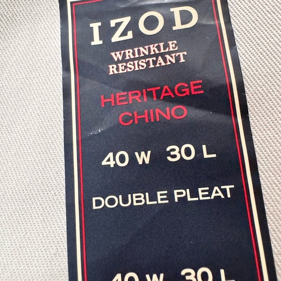 NEW Izod Heritage Chino Khaki Pants Mens 40X30 Double Pleated Cuffed Beige NEW - Picture 5 of 6